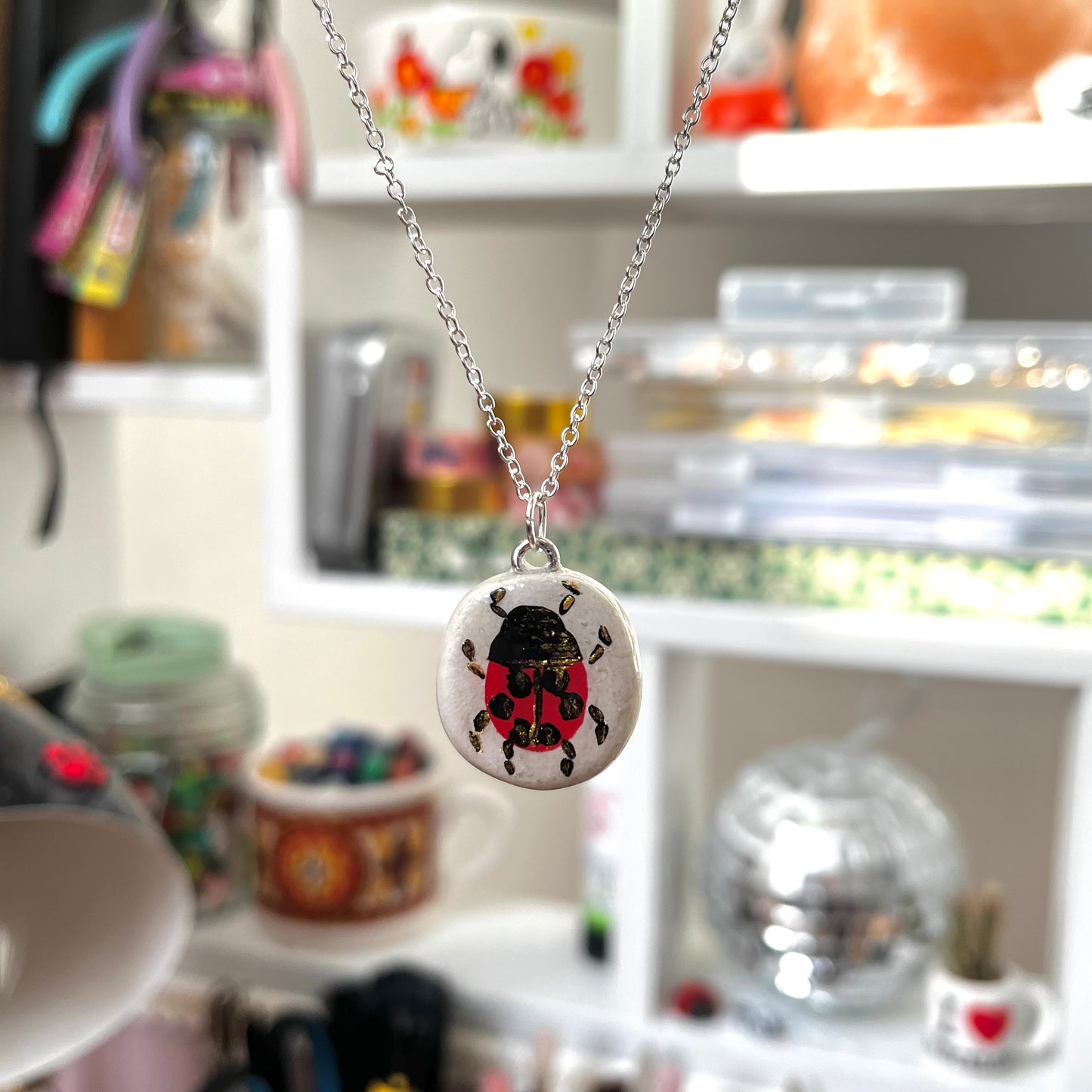 ‘ladybug’ clay necklace (silver)