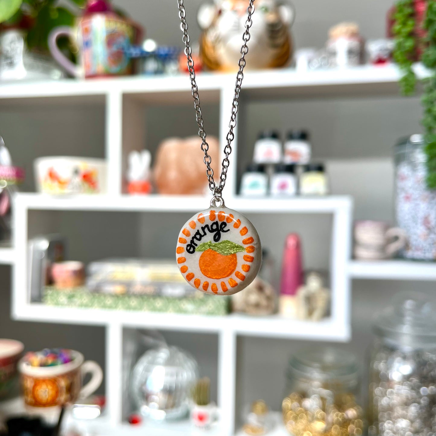 ‘orange’ clay necklace (silver)