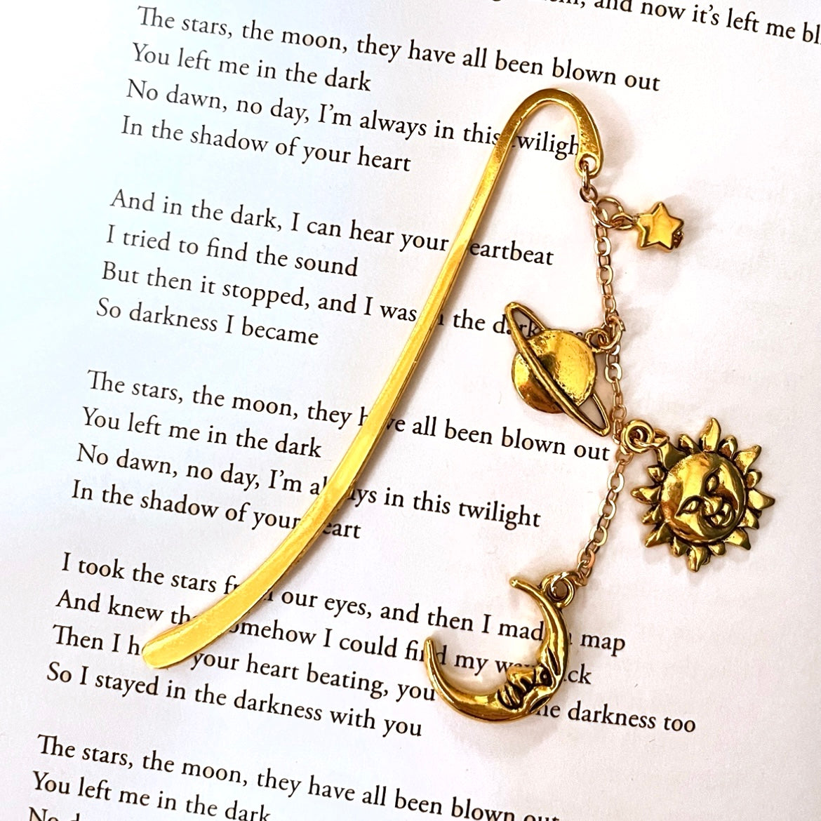 ‘sun, moon & the stars’ bookmark (gold)