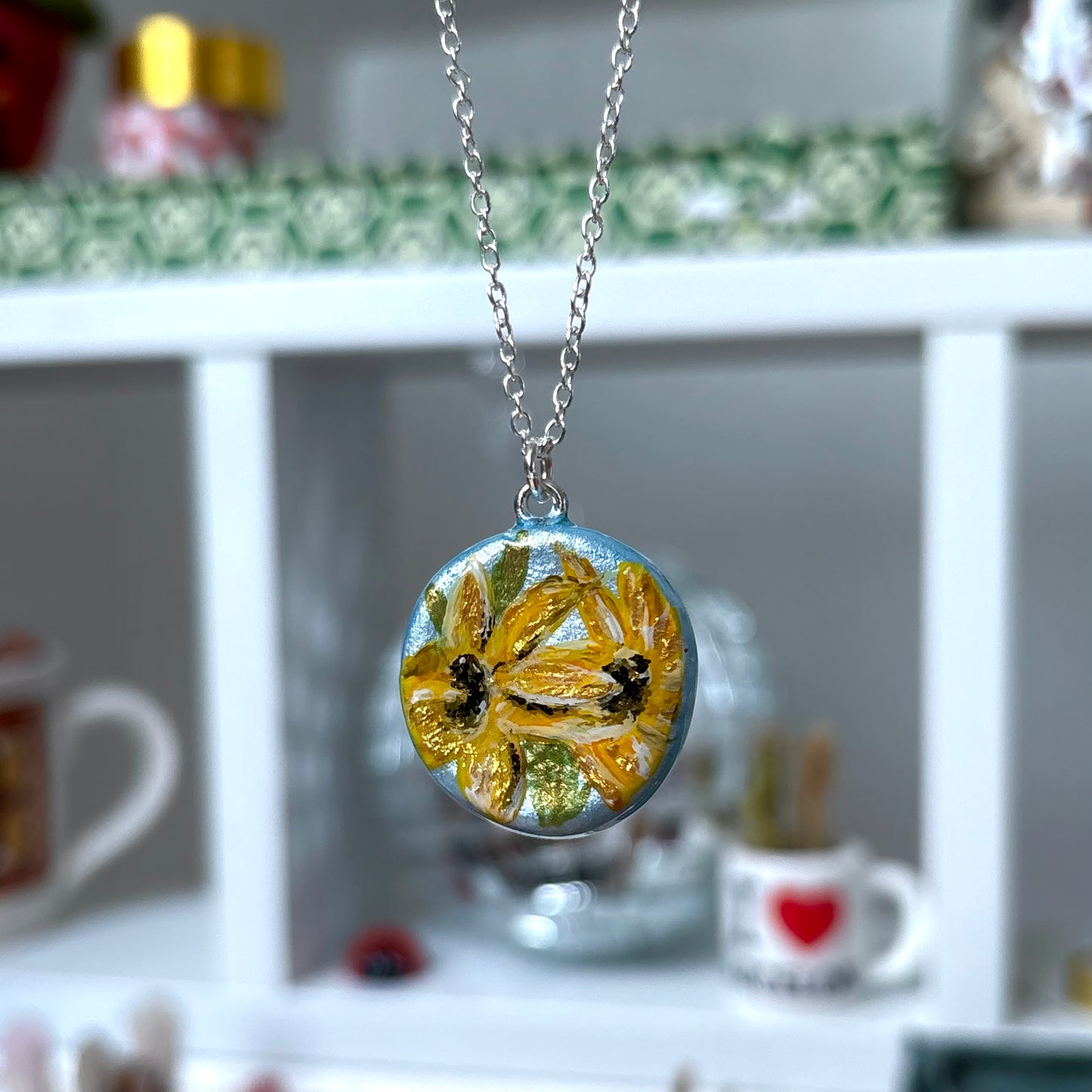 ‘sunflowers’ clay necklace (silver)