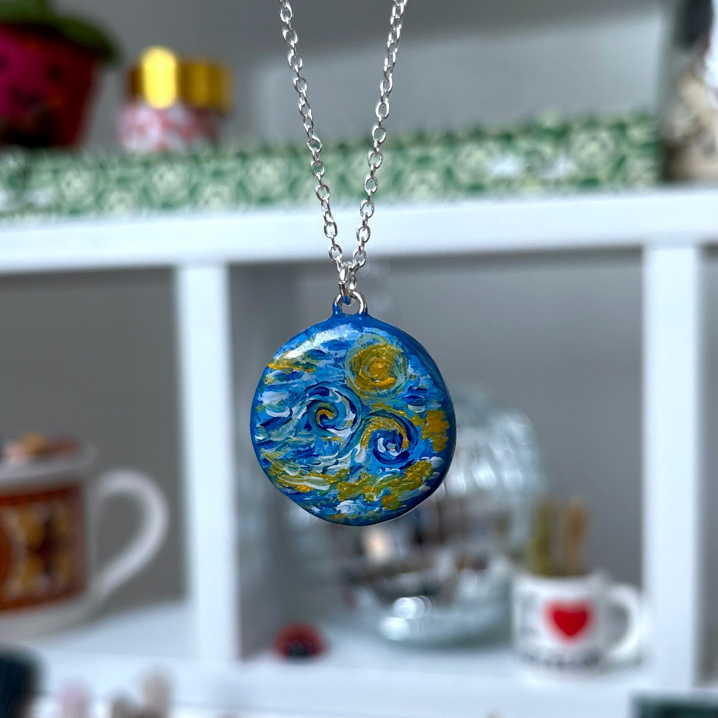 ‘starry night’ clay necklace (silver)
