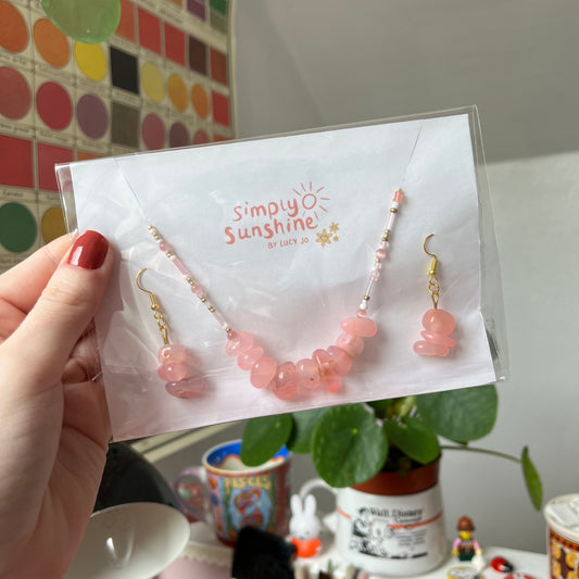 ‘rose tinted’ necklace and earring set