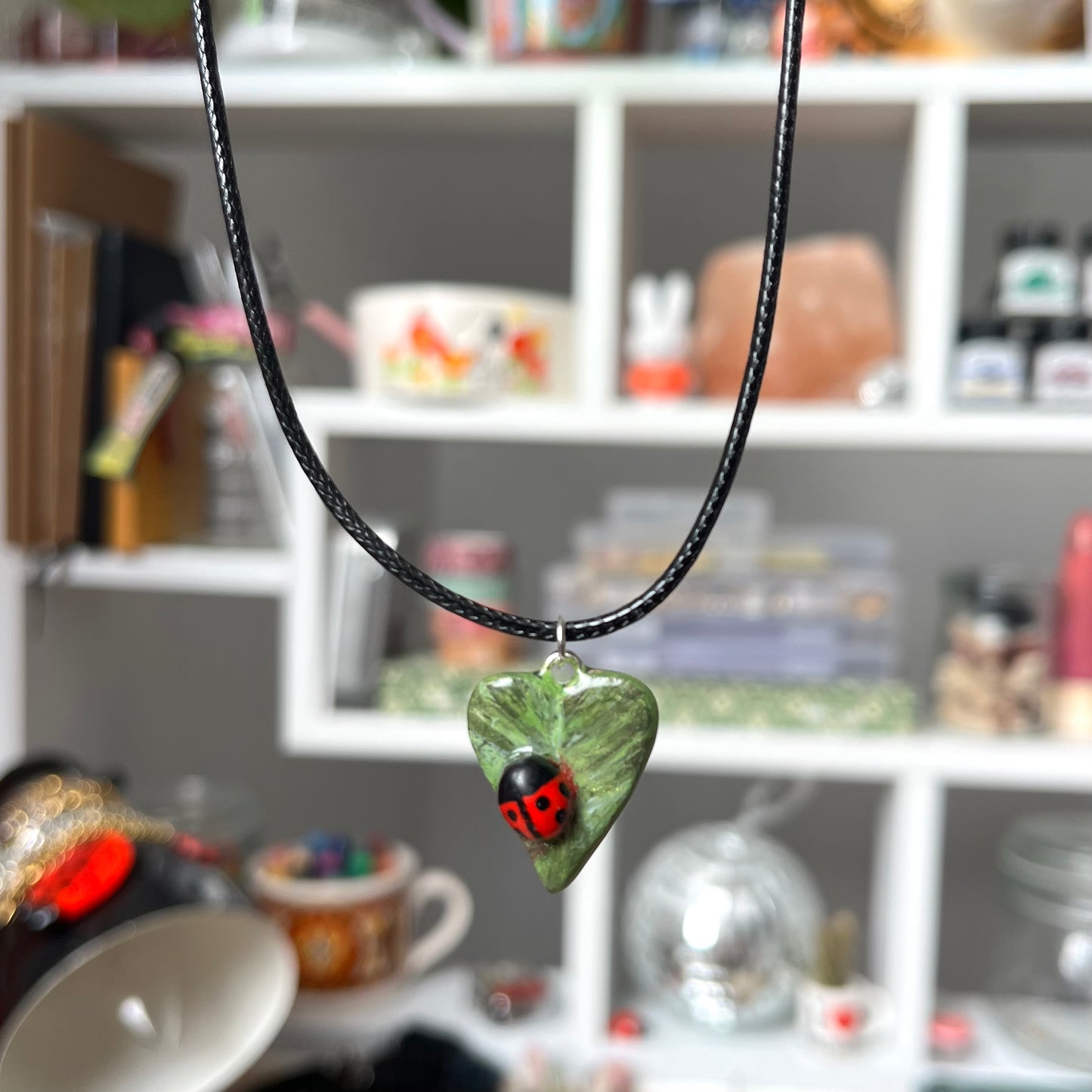 ‘bug on leaf’ clay necklace