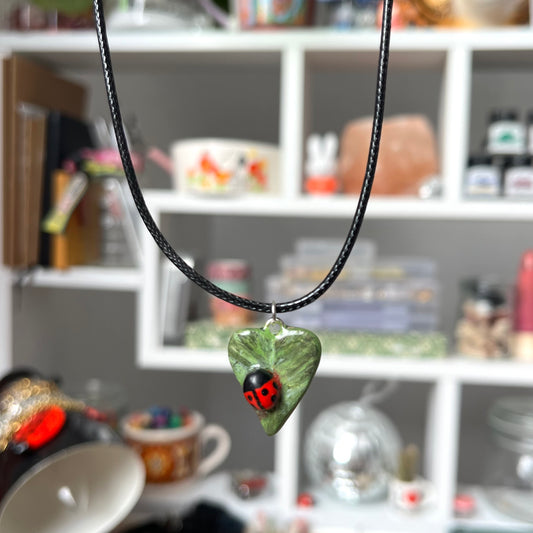 ‘bug on leaf’ clay necklace