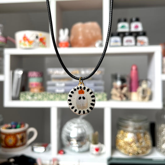 ‘ghost’ clay necklace