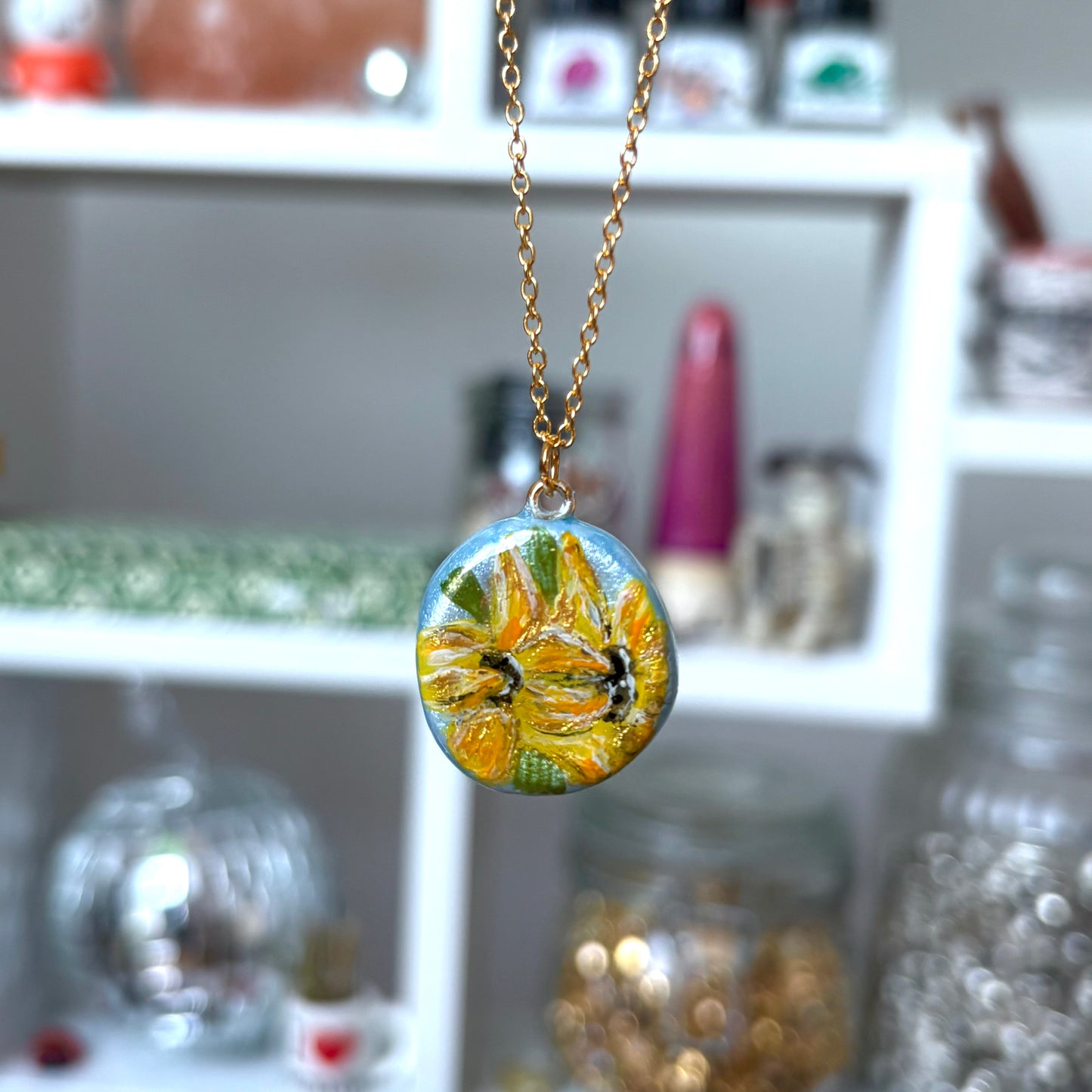 ‘sunflowers’ clay necklace (gold)