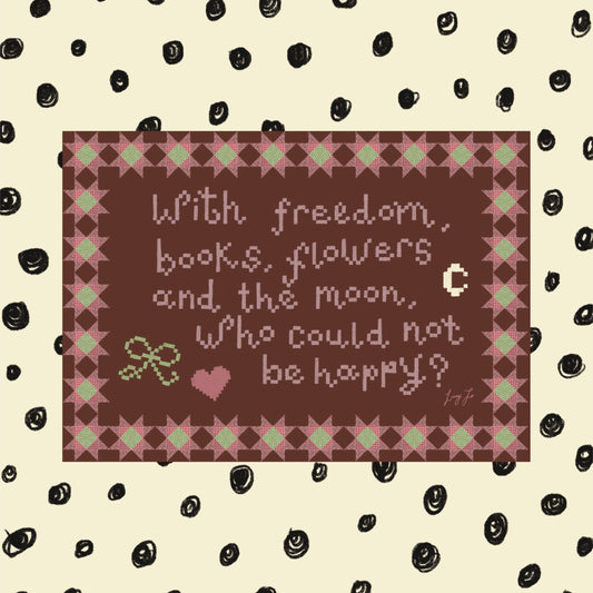 ‘who could not be happy?’ print (brown)