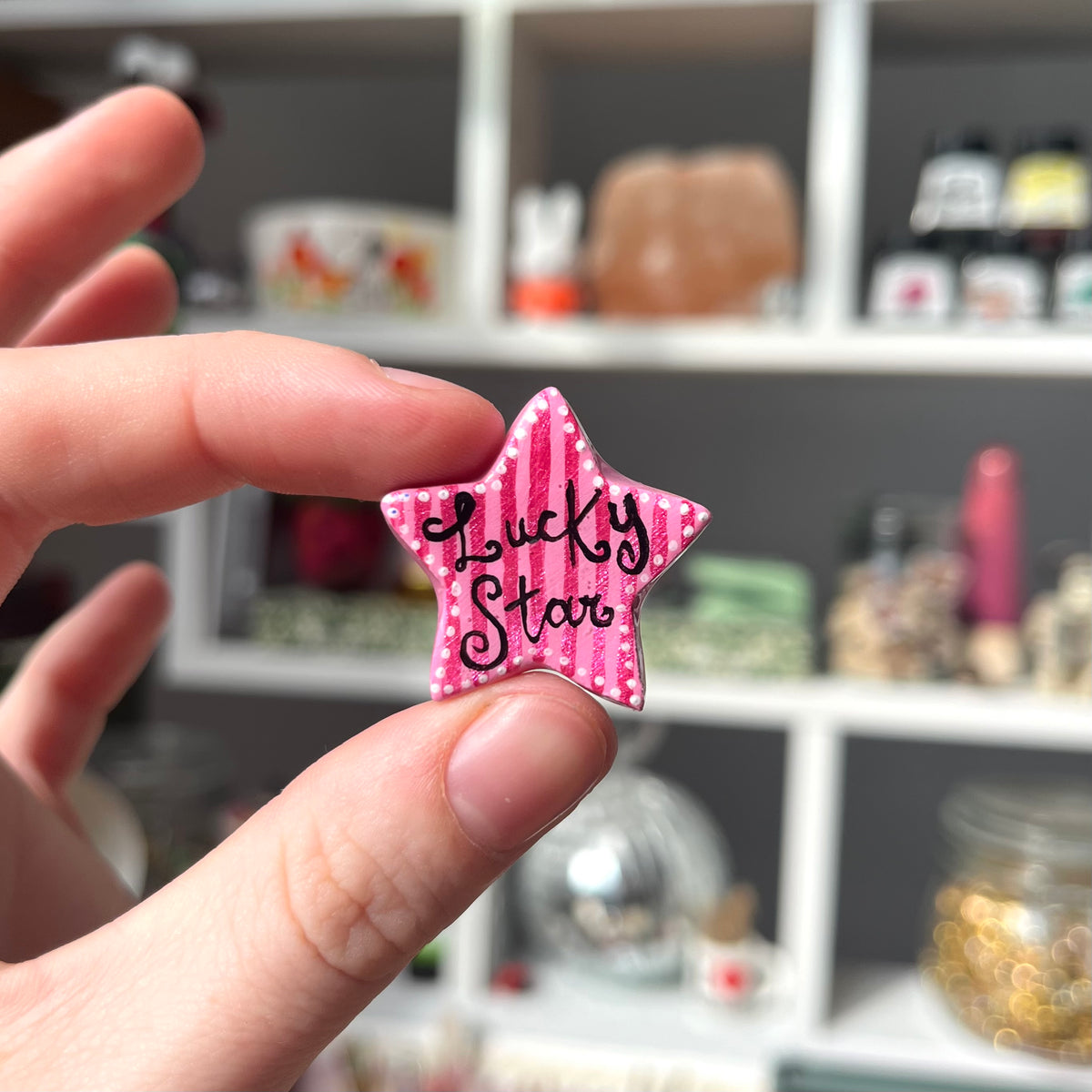 ‘lucky star’ clay pin (stripe)