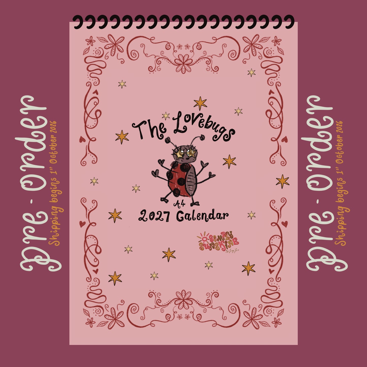 PREORDER: 2027 A4 lovebugs wall calendar